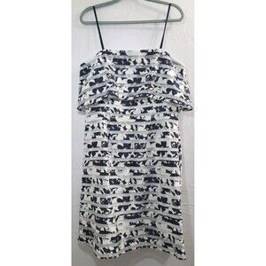 Antonio Melani Toma Dress Sz 14 Navy Ivory Fit Flare Ruffle Strap